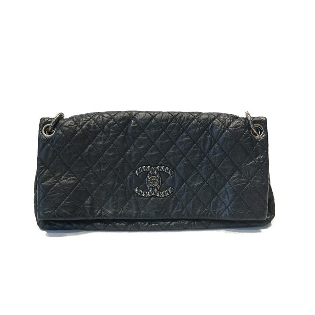 Chanel Distressed Quilted Flap Foldover Black Leather Shoulder Bag 