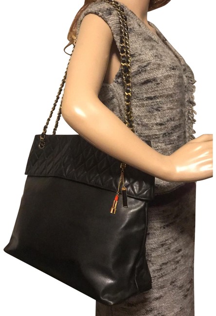 Chanel Double Chain Black Lambskin Leather Shoulder Bag 