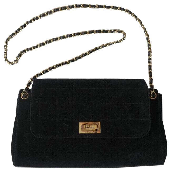 Chanel Double Chain Classic Black Suede Shoulder Bag 