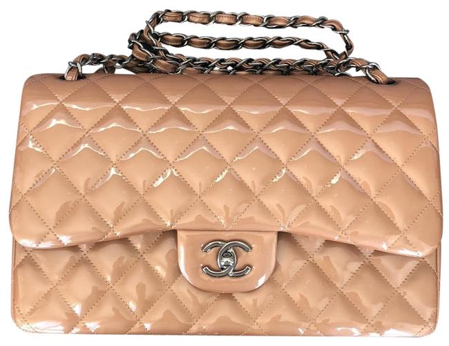 Chanel Double Flap Classic Jumbo Light Brown Patent Leather Shoulder Bag 