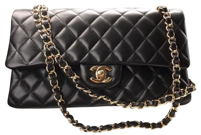 Chanel Double Flap Classic Medium Black Lamb Skin Shoulder Bag 