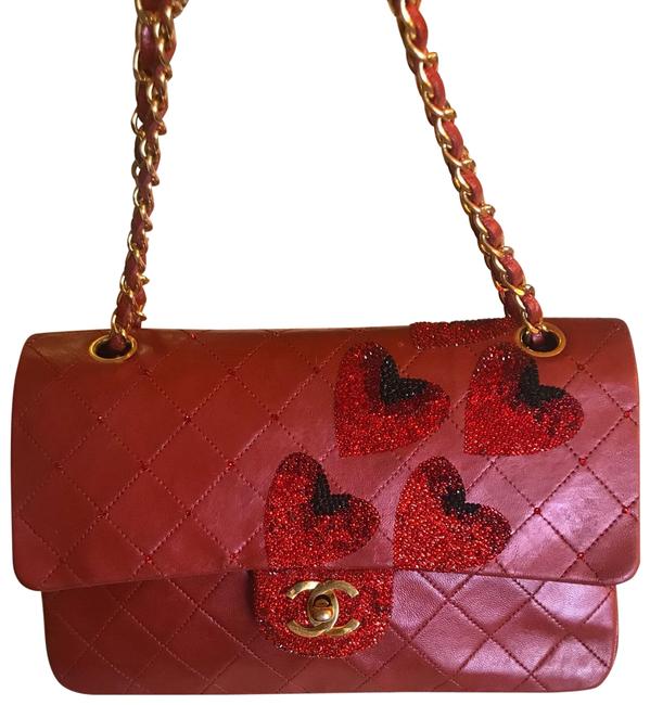 Chanel Double Flap Dark Red Leather Shoulder Bag 