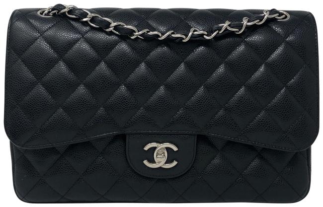 Chanel Double Flap Jumbo Black Caviar Shoulder Bag 