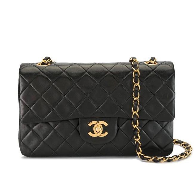 Chanel Double Flap Lambskin Quilted Small Handbag Black Shoulder Bag 
