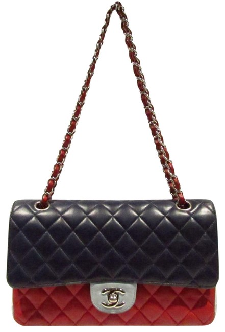 Chanel Double Flap Matelasse Chain Tricolor Lambskin Leather Shoulder Bag 