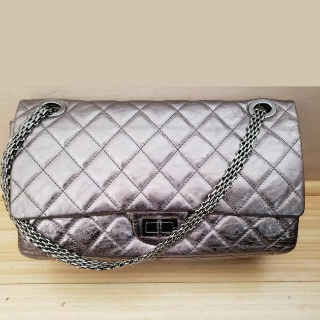 Chanel Double Flap Maxi Hand Silver Metallic Lambskin Leather Shoulder Bag 