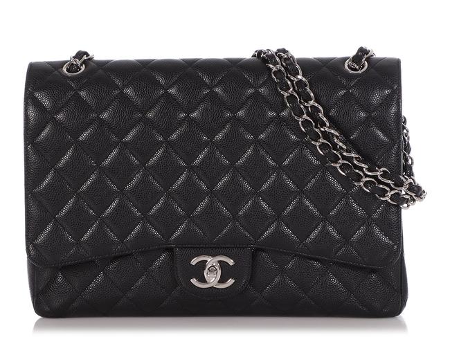 Chanel Double Flap Maxi Quilted Caviar Classic Black Leather Shoulder Bag 