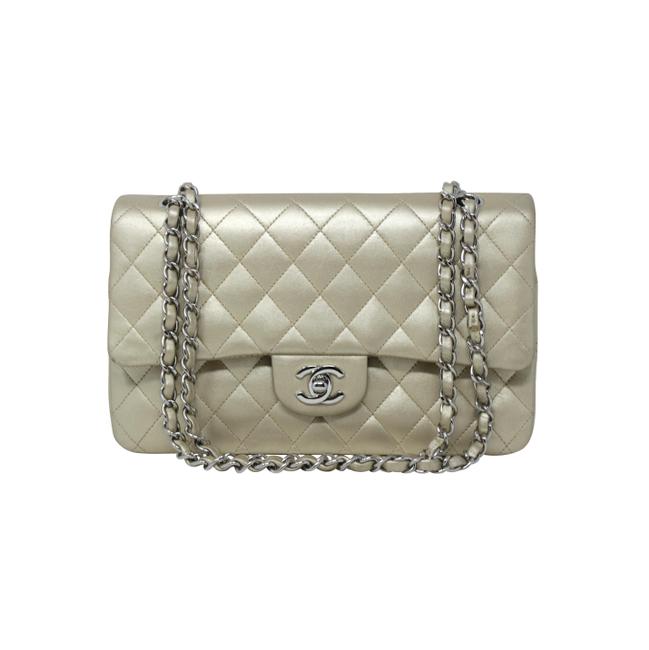 Chanel Double Flap Medium Classic Gold Lambskin Shoulder Bag 