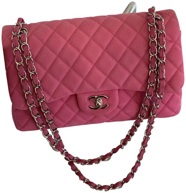 Chanel Double Flap Quilted Maxi Dark Pink Lambskin Leather Shoulder Bag 