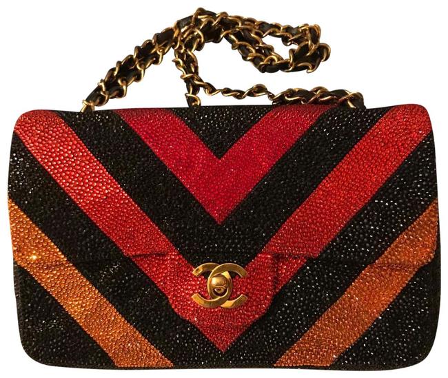 Chanel Double Flap Swarovski Crystal Black Leather Shoulder Bag 