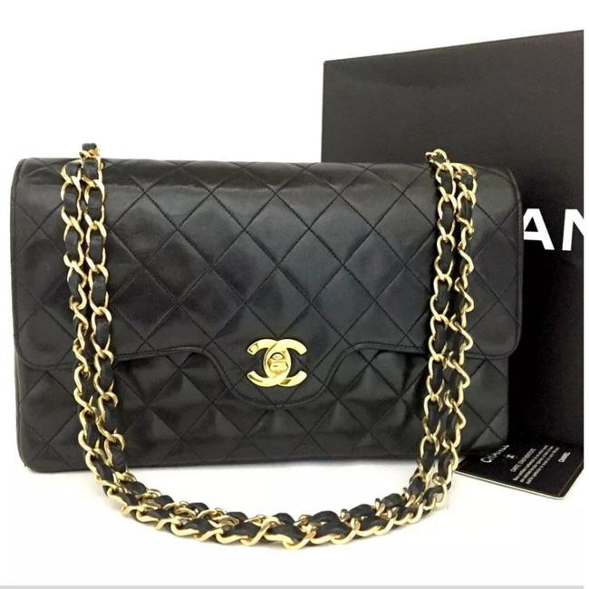 Chanel Double Flap Vintage Black Lambskin Leather Shoulder Bag 