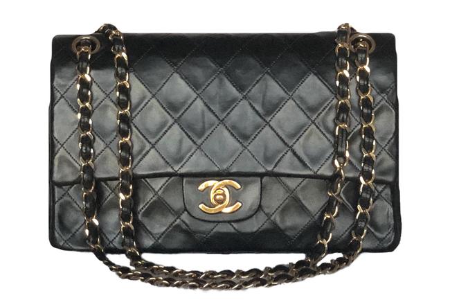 Chanel Double Flap Vintage Quilted Medium Black Lambskin Leather Shoulder Bag 