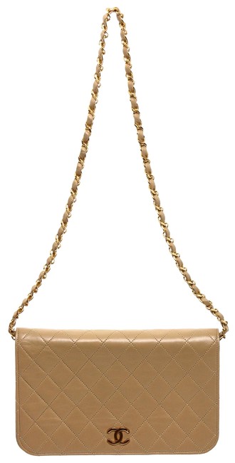 Chanel Double Quilted Flap Chain Beige Leather Shoulder Bag 