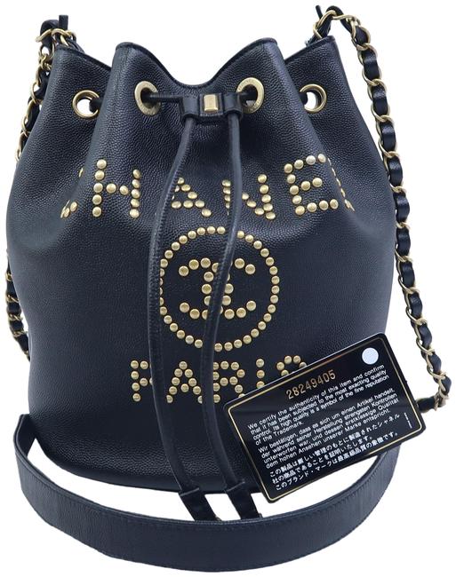Chanel Drawstring Bucket Black Cavair Shoulder Bag 