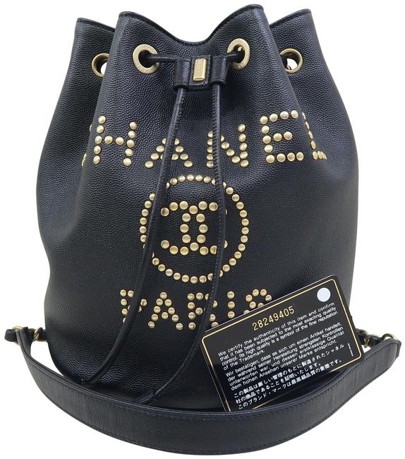 Chanel Drawstring Bucket Black Caviar Shoulder Bag 