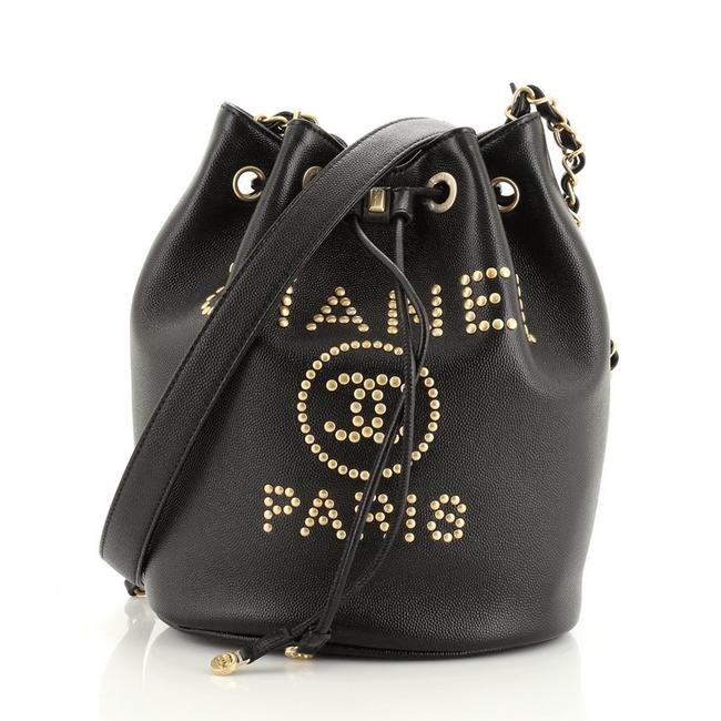 Chanel Drawstring Bucket Deauville Studded Caviar Medium Shoulder Bag 