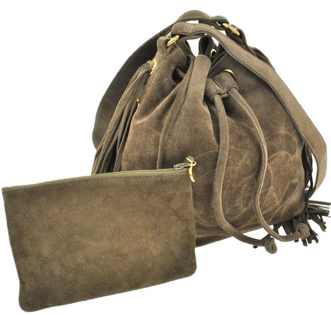 Chanel Drawstring Fringe Cc Logos Brown Suede Vtg Shoulder Bag 