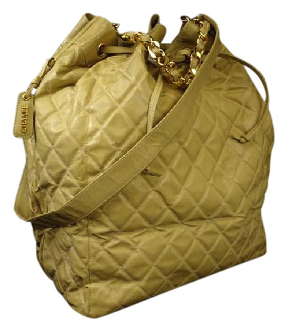 Chanel Drawstring Hobo Quilted Jumbo 217632 Beige Rubber Shoulder Bag 