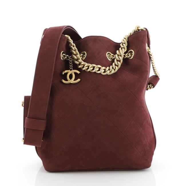 Chanel Drawstring On Quilted Small Red Nubuck Leather Shoulder Bag 