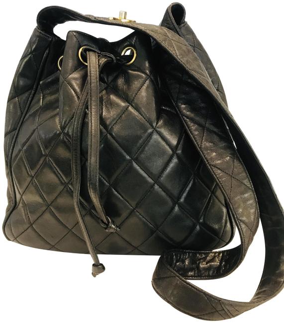 Chanel Drawstring Quilted Black Leather Shoulder Bag 
