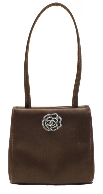 Chanel Evening Camellia Brown Satin Shoulder Bag 