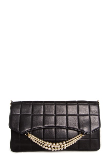Chanel Evening Pearl Chain Flap Black Shoulder Bag 