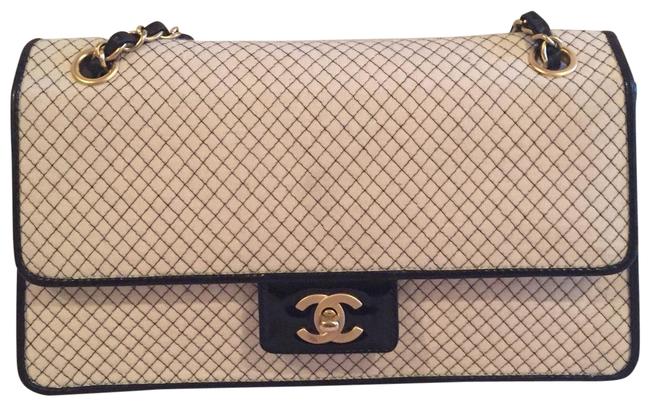 Chanel Fabric Patent Black and Cream Shoulder Bag 