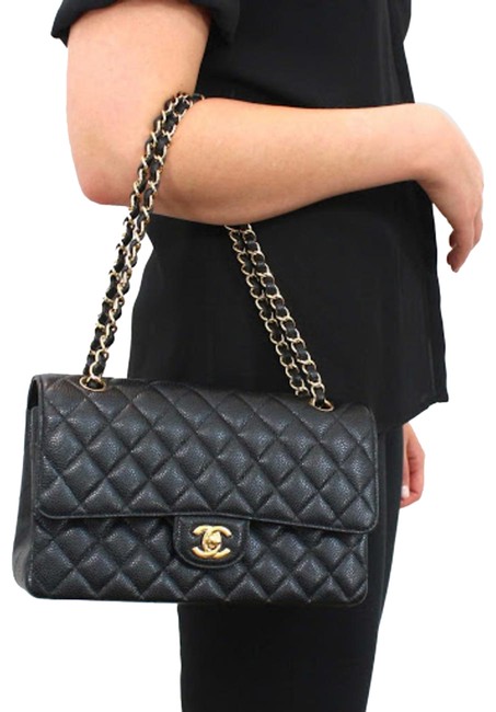 Chanel Flap Large Classic Black Caviar Shoulder Bag 
