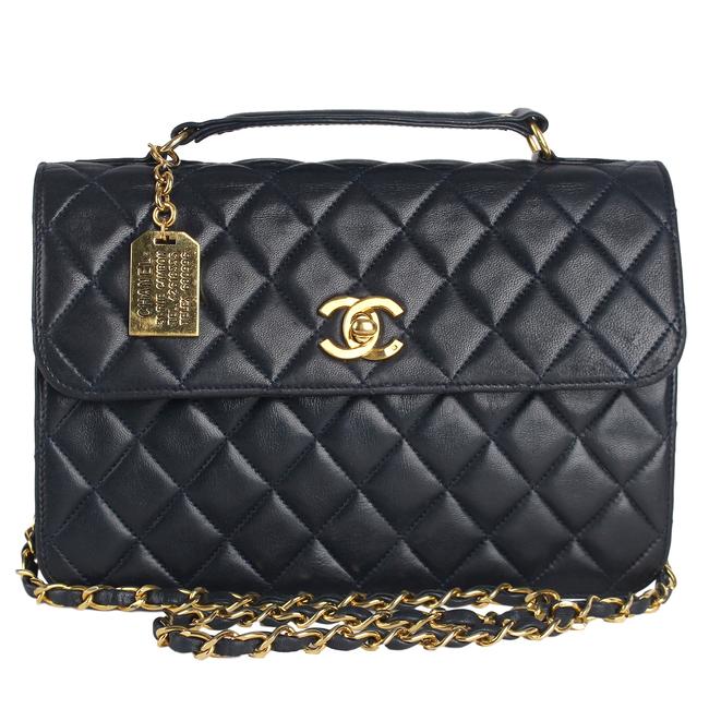 Chanel Flap with Top Handle 7728 Blue Lambskin Leather Shoulder Bag 