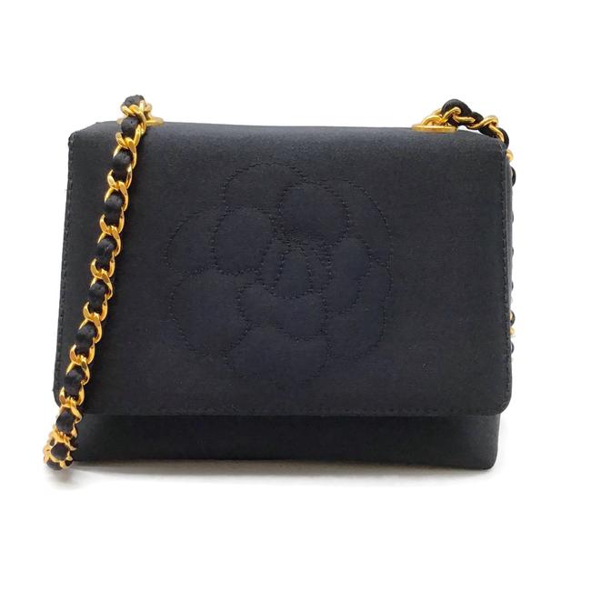 Chanel Floral Black Satin Shoulder Bag 