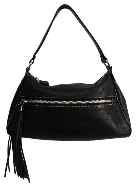 Chanel Fringe Women's Black Leather Shoulder Bag 