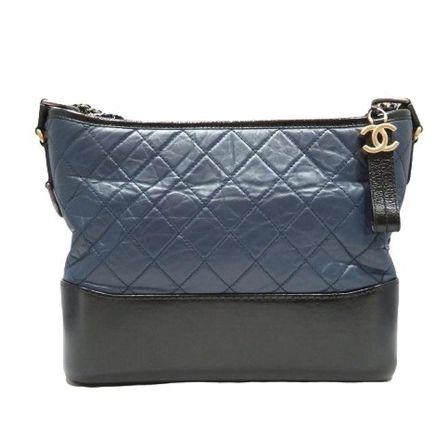 Chanel Gabriel Ladies Black Blue Leather Shoulder Bag 
