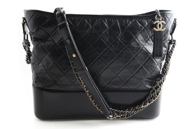 Chanel Gabrielle Hobo Quilted Aged Black Calfskin Leather Shoulder Bag 