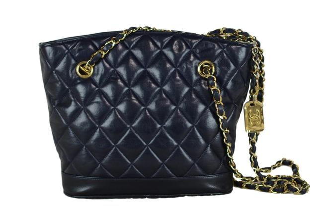 Chanel Ghw Chain Navy Lambskin Leather Shoulder Bag 