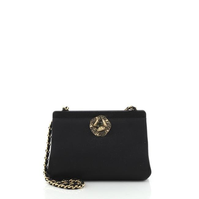 Chanel Gilded Camellia Mini Black Satin Shoulder Bag 