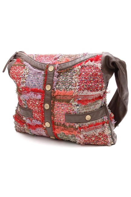 Chanel Girl Brown Leather Multicolor Tweed Shoulder Bag 