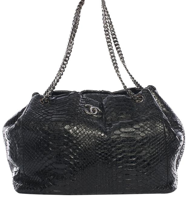 Chanel Glazed Black Python Skin Leather Shoulder Bag 