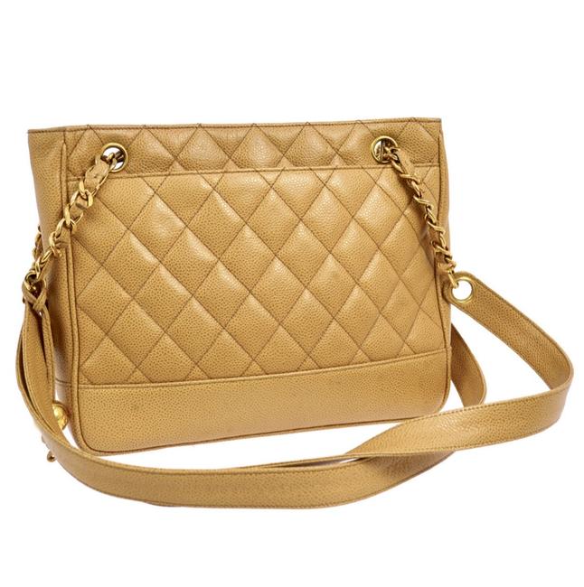 Chanel Gold Chain Beige Caviar Leather Shoulder Bag 
