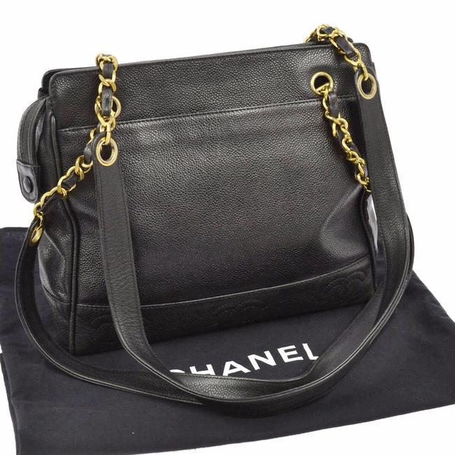 Chanel Gold Chain Black Caviar Leather Shoulder Bag 