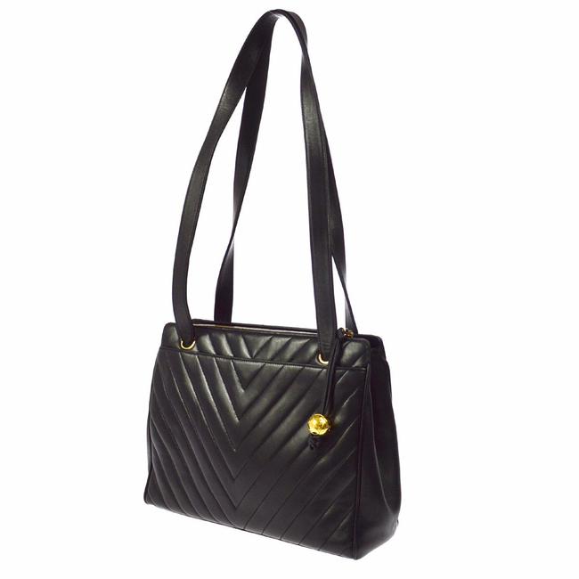 Chanel Chain Gold Black Lambskin Leather Shoulder Bag 