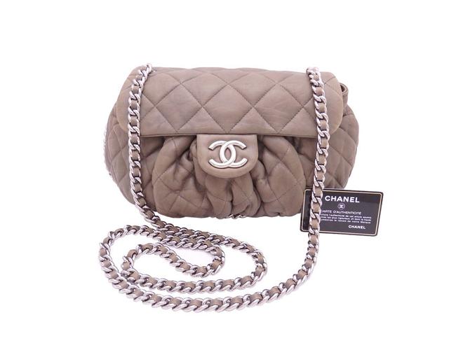 Chanel Greige Chain Ladies E41550 Grayish Leather Shoulder Bag 