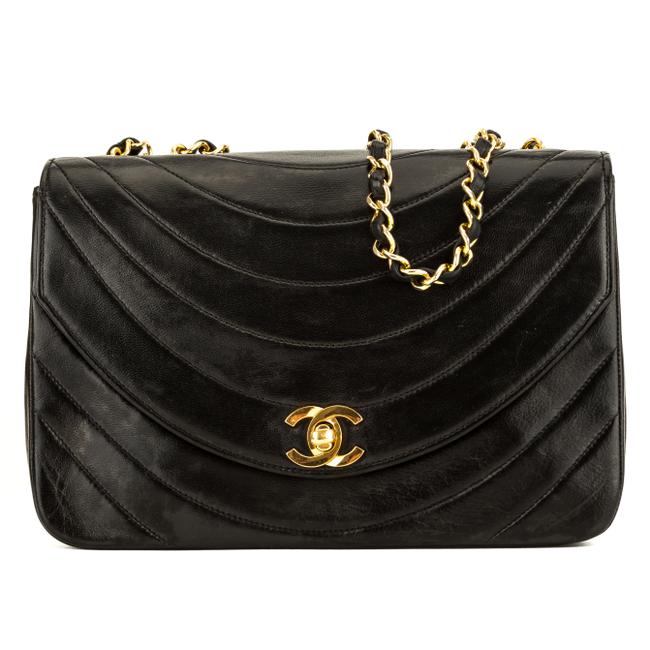 Chanel Half Moon Vintage Single Flap 3974002 Black Lambskin Shoulder Bag 