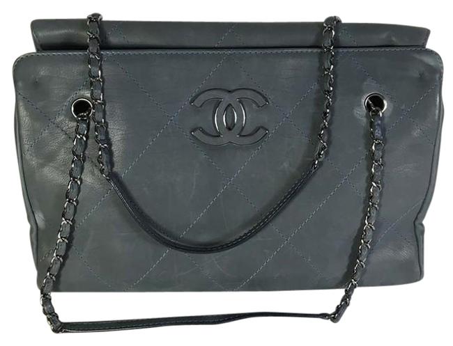 Chanel Hampton Quilted Dusty Blue Calfskin Leather Shoulder Bag 