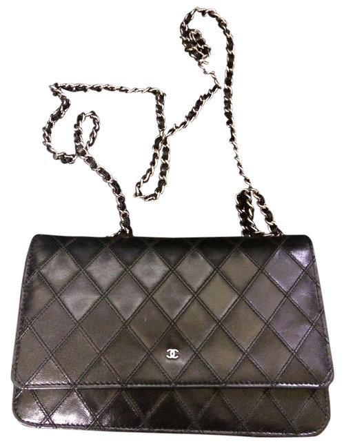 Chanel Handbag Black Silver Lambskin Shoulder Bag 
