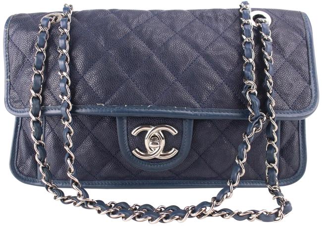Chanel Handbag Classic Flap 1cb1126 Blue Caviar Leather Shoulder Bag 