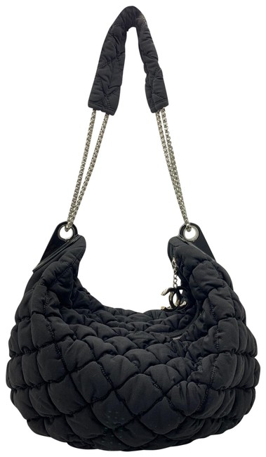 Chanel Hobo Black Cotton Blend Shoulder Bag 