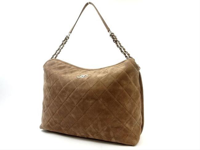 Chanel Hobo Extra Large Quilted 215439 Brown Suede Shoulder Bag 