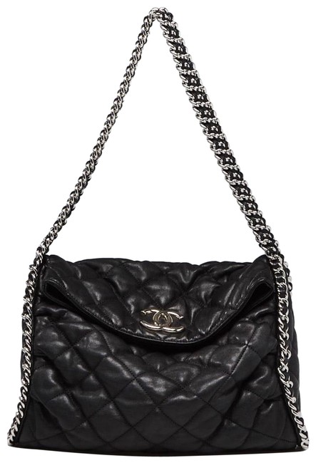 Chanel Hobo Quilted Chain Around Black Lambskin Leather Shoulder Bag 
