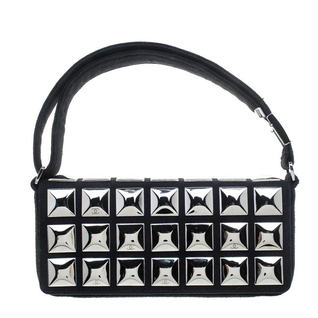Chanel Jersey Cc Pyramid Stud Flap Black Fabric Shoulder Bag 