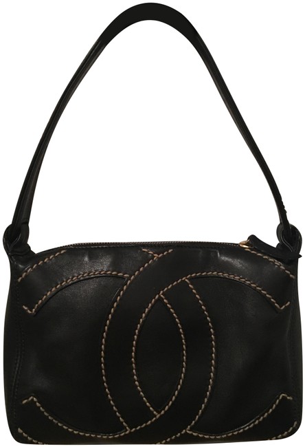 Chanel Jumbo Cc Logos On Both Sides Black Gold Calfskin Leather Shoulder Bag 